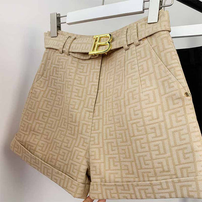 Women High Waist Belted Maze Pattern Shorts 6 colors