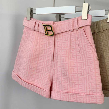 Women High Waist Belted Maze Pattern Shorts 6 colors