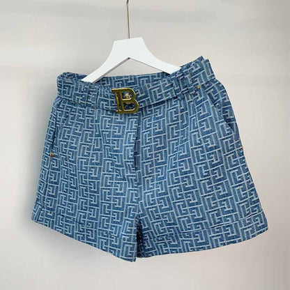 Women High Waist Belted Maze Pattern Shorts 6 colors