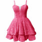 Teens Sequin Prom Dresses Spaghetti Straps Sparkly Short Homecoming Cocktail Dresses
