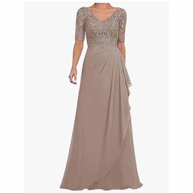 Chiffon Lace Mother of Bride dresses Short Sleeve Bridesmaid Dress Zipper/lace Up Event Maxi Dress
