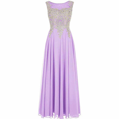 Women Crystals Silver Lace A Line Sheer Back Formal Long Prom Evening Dresses