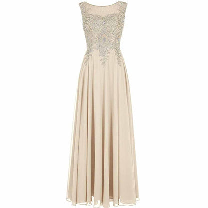 Women Crystals Silver Lace A Line Sheer Back Formal Long Prom Evening Dresses