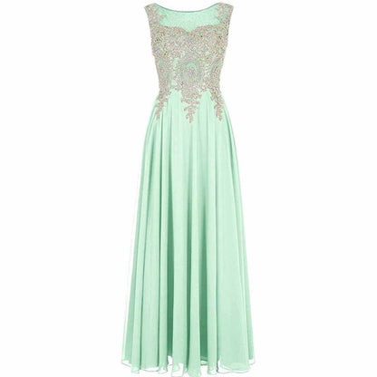 Women Crystals Silver Lace A Line Sheer Back Formal Long Prom Evening Dresses