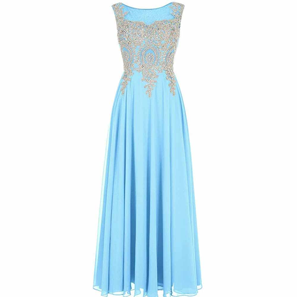 Women Crystals Silver Lace A Line Sheer Back Formal Long Prom Evening ...