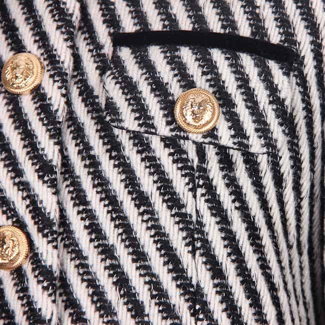 Women Luxury Stripe Fitted Blazer Golden Buttons Coat