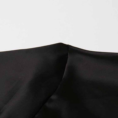 Long Sleeve Satin Feather-Trimmed Mini Dress Wrap Cocktail Dress