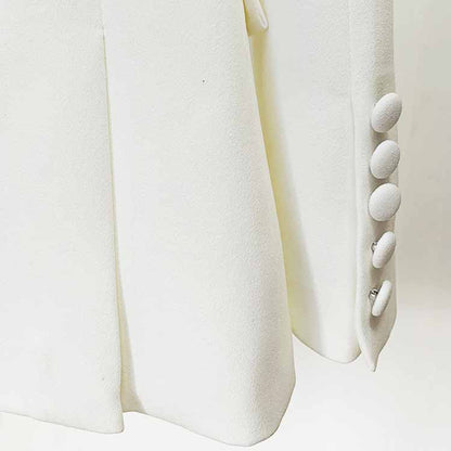 Women White Bling Bling Hot Drill Studs Fitted Blazer + Mini Skirt Suit White