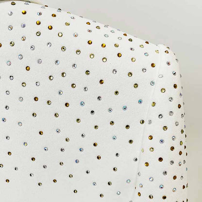 Women White Bling Bling Hot Drill Studs Fitted Blazer + Mini Skirt Suit White
