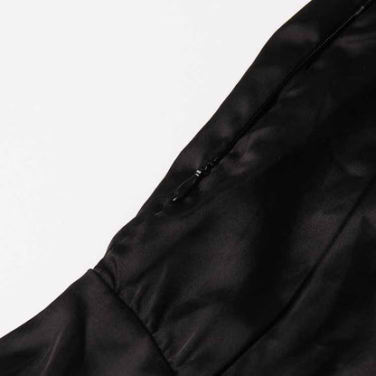 Long Sleeve Satin Feather-Trimmed Mini Dress Wrap Cocktail Dress