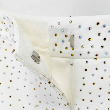 Women White Bling Bling Hot Drill Studs Fitted Blazer + Mini Skirt Suit White