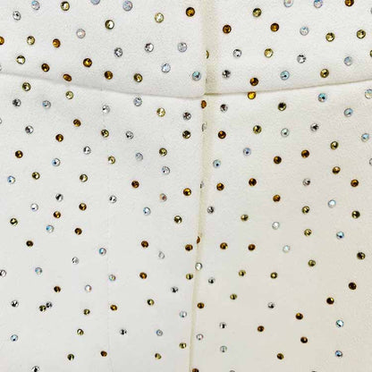 Women White Bling Bling Hot Drill Studs Fitted Blazer + Mini Skirt Suit White