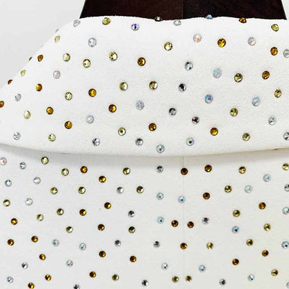 Women White Bling Bling Hot Drill Studs Fitted Blazer + Mini Skirt Suit White