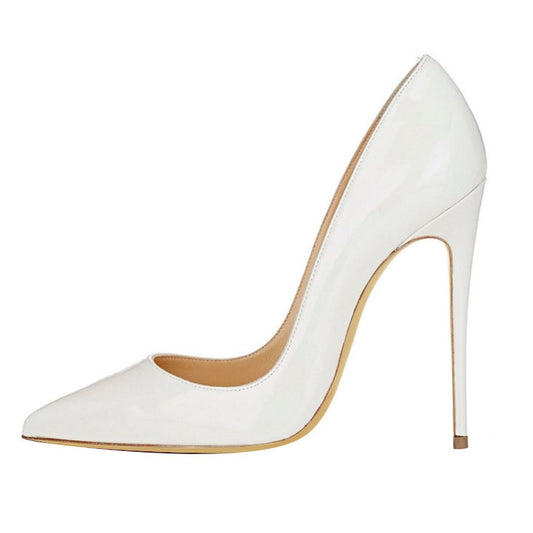 Solid color high heels wedding in glossy white with a sleek pointed toe design