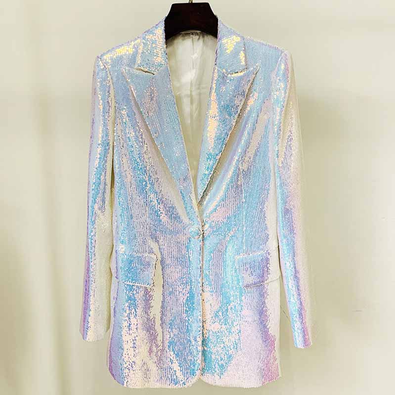Sparkly blazer and shorts set in iridescent colors with a stylish tailored design
