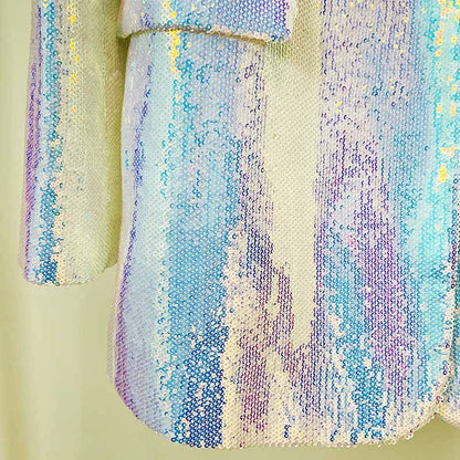 Sparkly blazer and shorts set featuring a colorful sequin design for a glamorous look