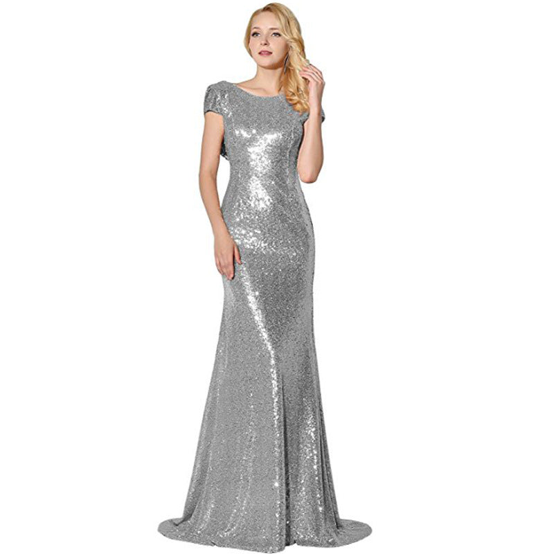 Elegant sparkly wedding ball gown with a fitted silhouette and shimmering sequins for a glamorous look