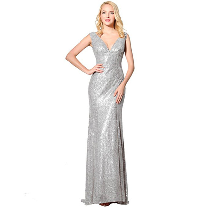 Elegant sparkly wedding ball gown by sd-hk featuring a deep V neckline and shimmering detail