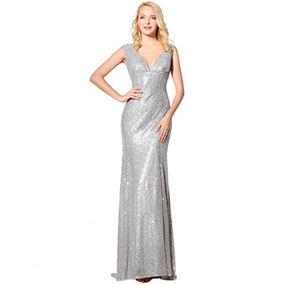 Elegant sparkly wedding ball gown by sd-hk featuring a deep V neckline and shimmering detail
