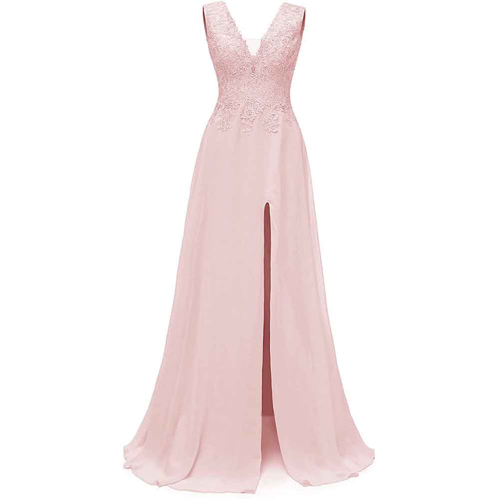 Wedding Bridesmaid Dress Long V Neck Lace Prom Dress Appliques Formal Evening Gowns