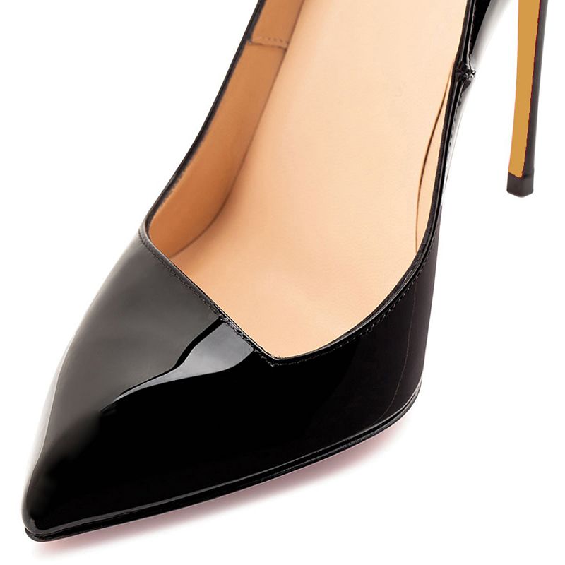 Black Patent Leather Stiletto Heels for Prom and Weddings with a Elegant Pointed Toe Design