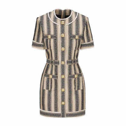 Women's Elegant Striped Dress Short Pencil Dress with Sleeves