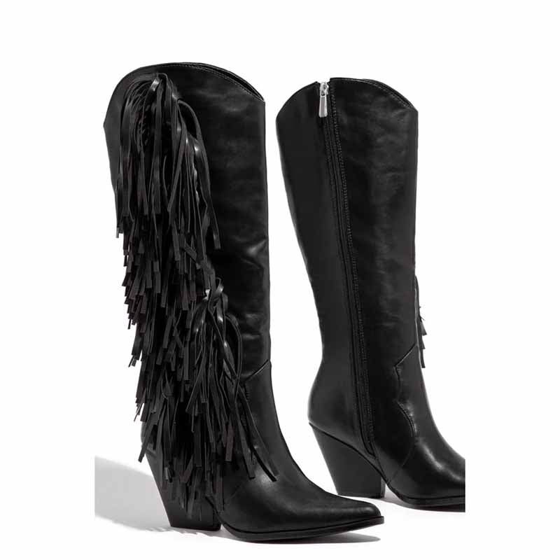 Stylish country boots for prom with fringe detailing and a sleek design from sd-hk