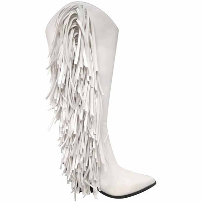 Stylish country boots for prom featuring a unique fringe design in white for a fashionable look