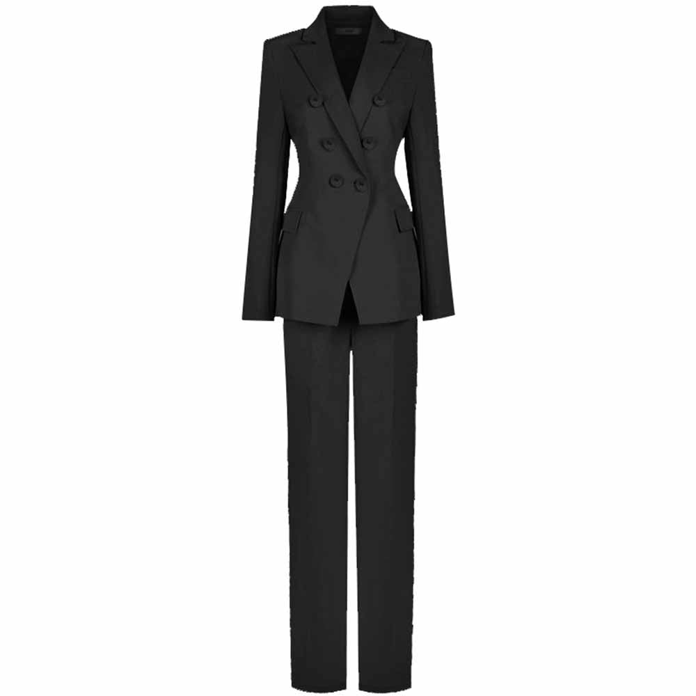 Women Pantsuits Fitted Blazer + Mid-High Waist Trousers Suit in Pink, Black Color