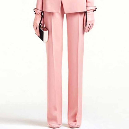 Women Pantsuits Fitted Blazer + Mid-High Waist Trousers Suit in Pink, Black Color