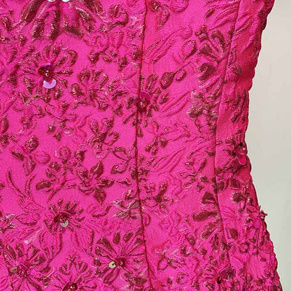 Women Luxury Hand Made 3D Flowers Embroidery Short Mini Dress Hot Pink