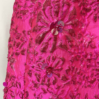 Women Luxury Hand Made 3D Flowers Embroidery Short Mini Dress Hot Pink