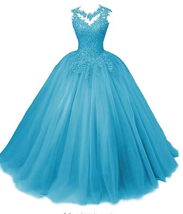 Elegant turquoise sweet 16 ball gown for women with intricate lace and beading details