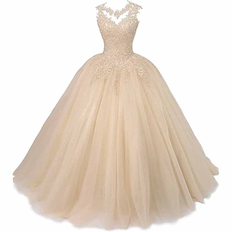 Elegant Women Beaded Lace Quinceanera Sweet 16 Ball Gown
