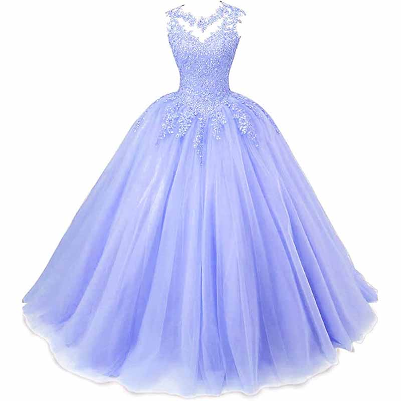 Elegant lavender sweet 16 ball gown for women with floral embroidery and a flowing skirt