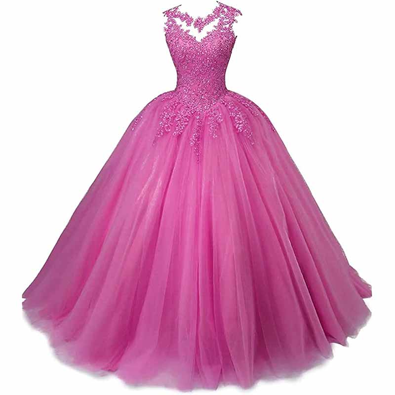 Pink Wedding Dress with Beaded Details and Flowy Tulle Skirt, perfect as a sweet 16 ball gown for women