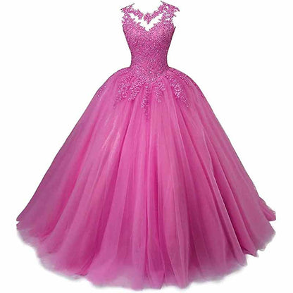 Pink Wedding Dress with Beaded Details and Flowy Tulle Skirt, perfect as a sweet 16 ball gown for women