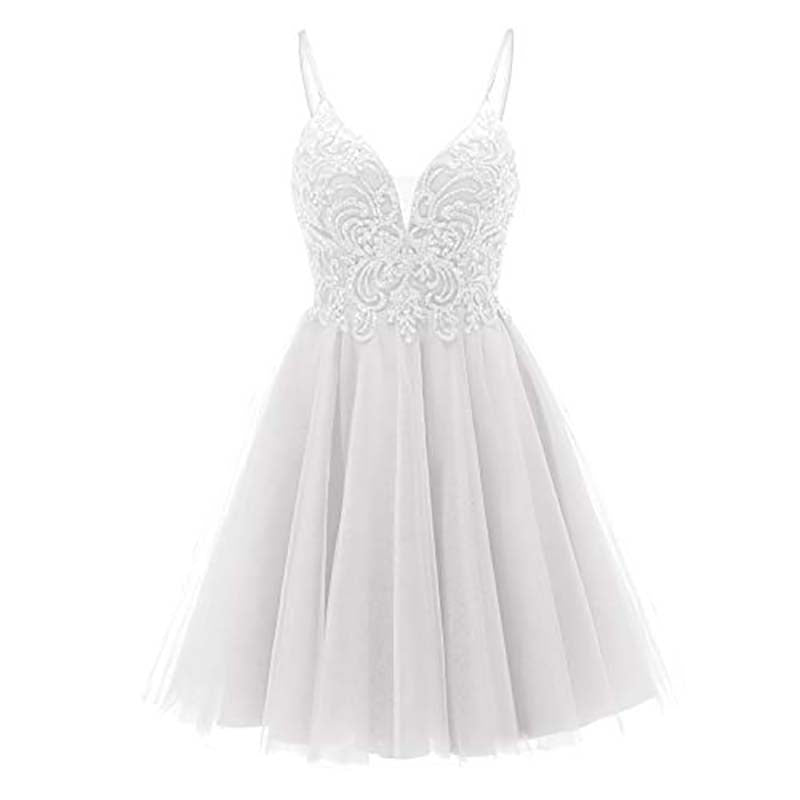 Elegant white tulle homecoming dresses for teens with intricate embroidery and a flattering silhouette