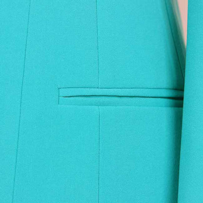 Light Blue Tailored Blazer Dress With Padded Shoulders Woman One Button Blazer Dress