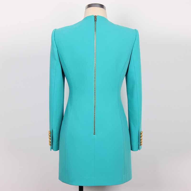 Light Blue Tailored Blazer Dress With Padded Shoulders Woman One Button Blazer Dress