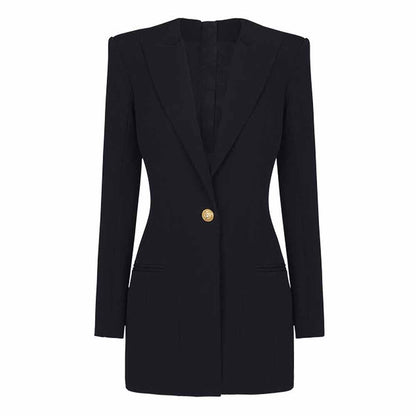 Light Blue Tailored Blazer Dress With Padded Shoulders Woman One Button Blazer Dress