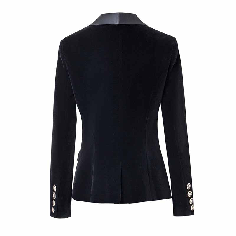 Elegant black velvet wedding blazer for women with a tailored fit and stylish button details