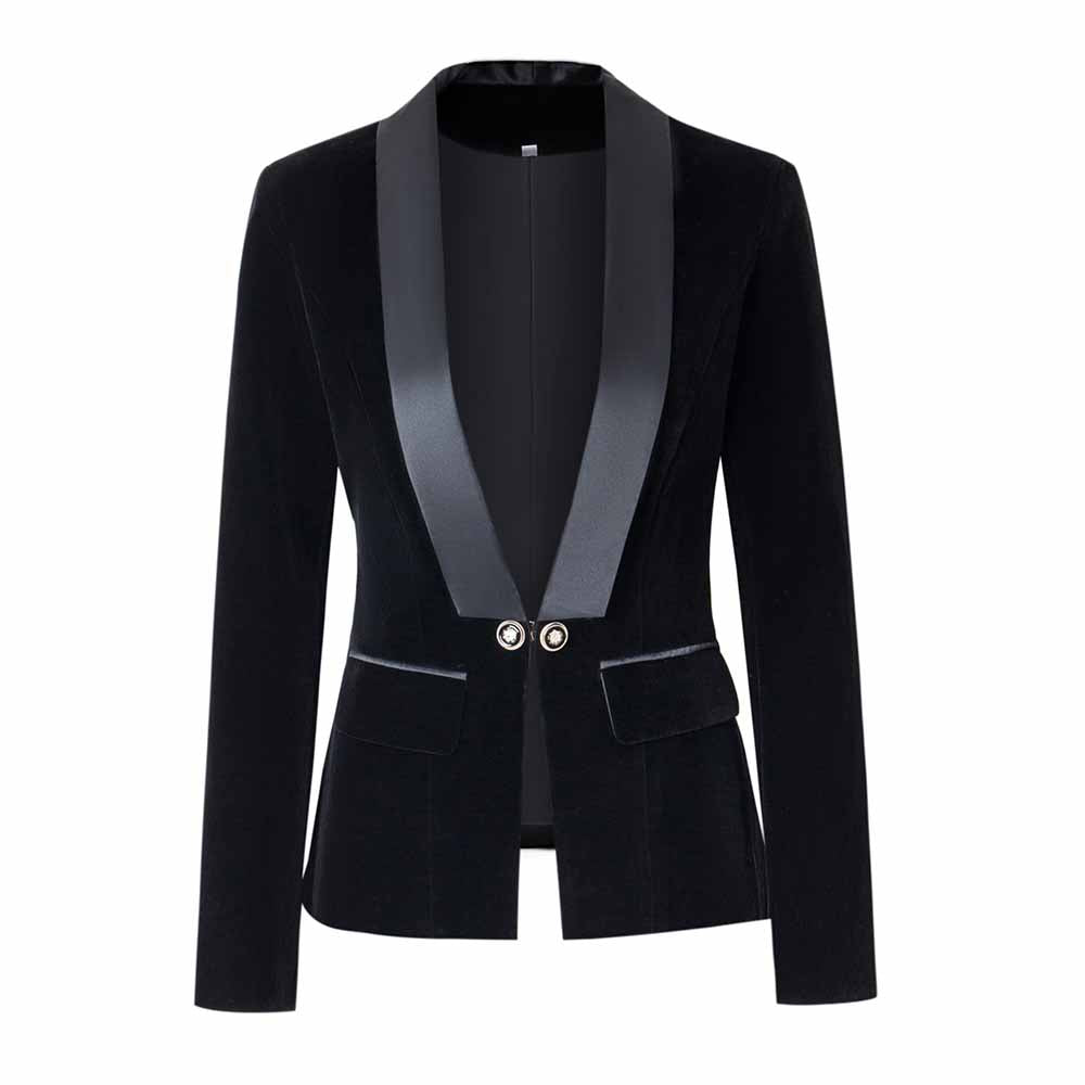 Elegant velvet wedding blazer for women featuring a satin shawl collar and tailored fit