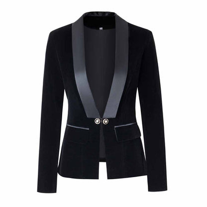 Elegant velvet wedding blazer for women featuring a satin shawl collar and tailored fit