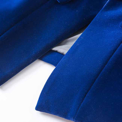 Elegant blue velvet wedding blazer with a tailored fit and stylish lapels for formal occasions