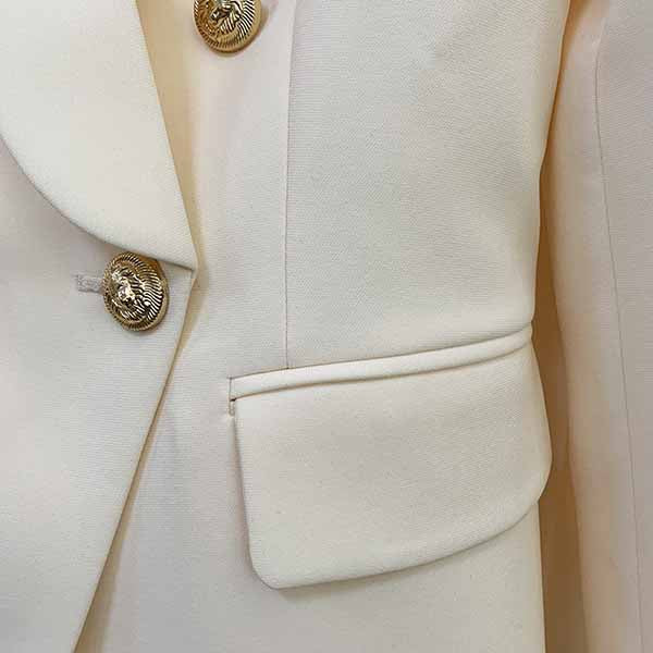 Elegant women two piece set in cream featuring a tailored blazer, ideal as a formal pantsuit for wedding guest