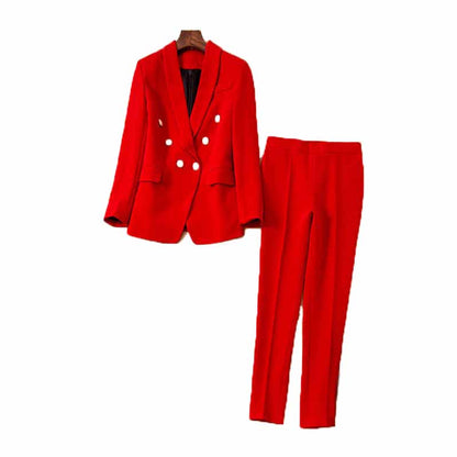 Red SD-HK Women Two Piece Set Featuring a Stylish Blazer and Tailored Pants for a Formal Pantsuit for Wedding Guest