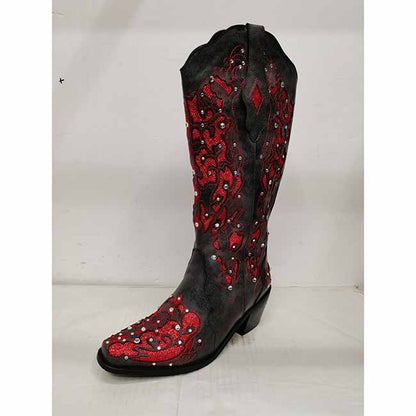 Stylish sd-hk wedding boots with red and silver embroidery for a unique bridal look