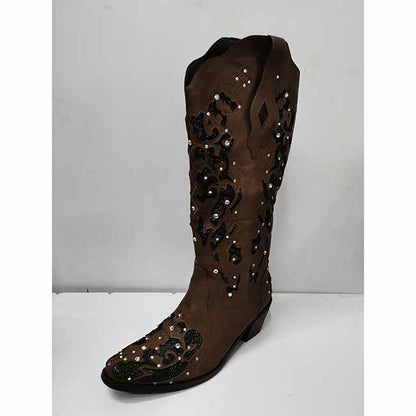 Stylish sd-hk Wedding Boots in Brown with Ornate Beading and Cut-Out Design