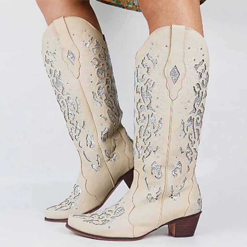 Elegant sd-hk Wedding Boots in White with Intricate Floral Embroidery for Bridal Style